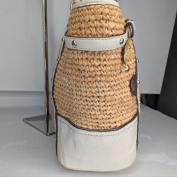 Coach Straw Floral Appliqué Tote Natalie Hampton 16763 Ivory Grey Stud Leather - Picture 4 of 16